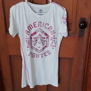 White and metallic pink American fighter shirt